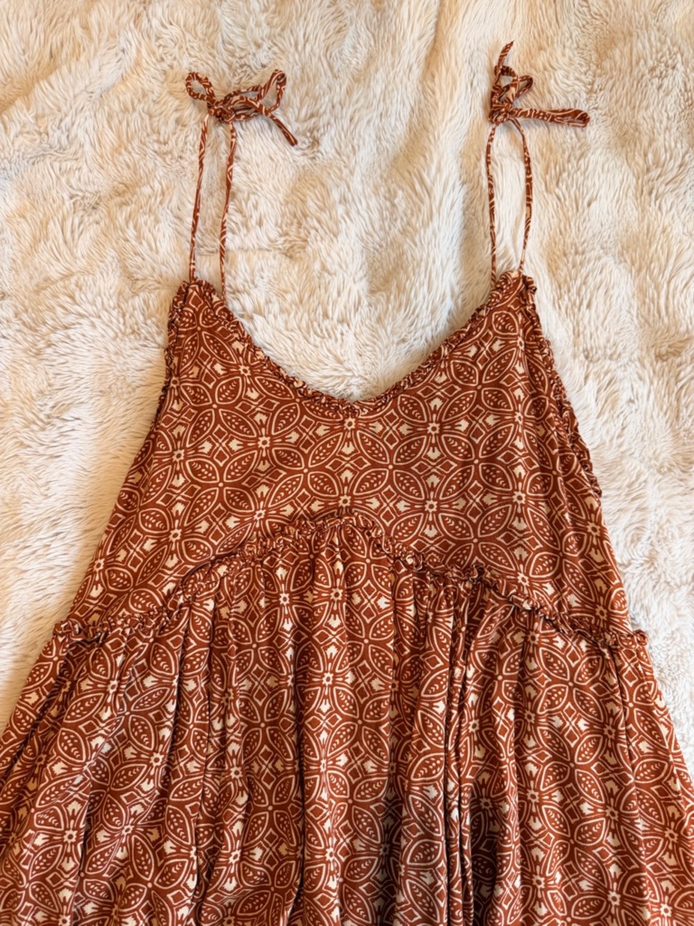 Patrons of Peace Rust Tie-Shoulder Geometric Sundress - Picture 2 of 5